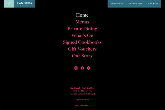 Custom website design for Michelin-starred restaurants in Mayfair, London.