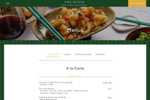 Custom WordPress website design for Singaporean restaurants in South Kensington.