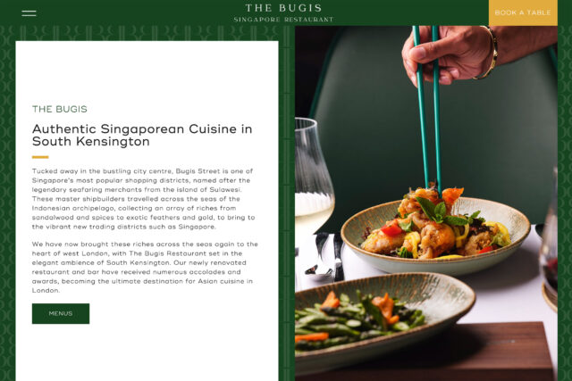The Bugis restaurant website design: professional branding and development in London.
