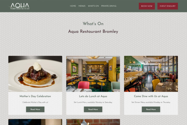 Creative web design and technical SEO for restaurant groups in Bromley, South London.