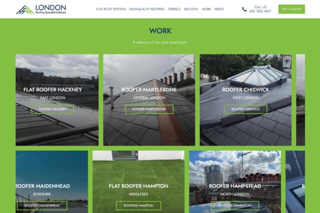 Custom WordPress website design for professional London roofing contractors.