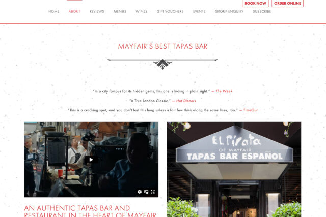 Web design company for Spanish tapas bar restaurants website seo experts specialists agency in London and digital marketing services.