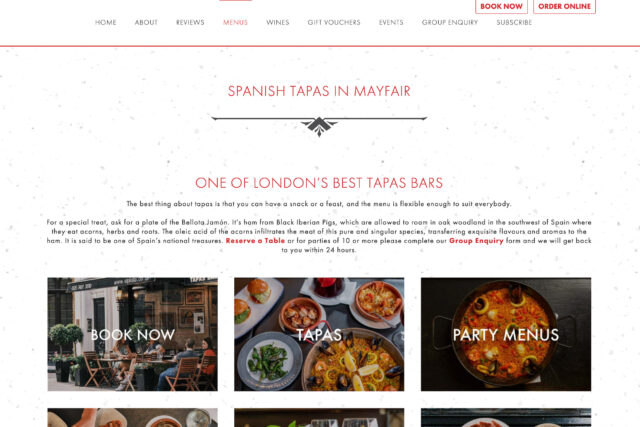 Web design company for Spanish tapas bar restaurants website seo experts specialists agency in London and digital marketing services.