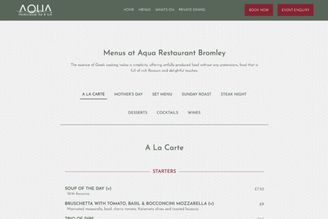 Restaurant website seo design branding multi venue restaurant London Bromley Blackheath digital marketing, a web agency seo experts