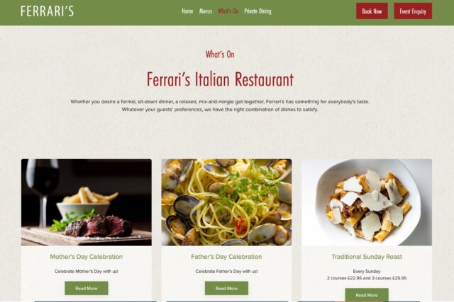 Award-winning website designers for Bexley’s premier dining establishments.