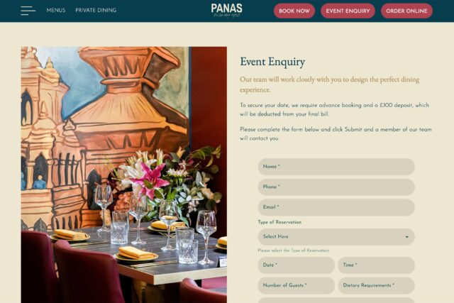 Custom WordPress website design for fine dining restaurants in South London.