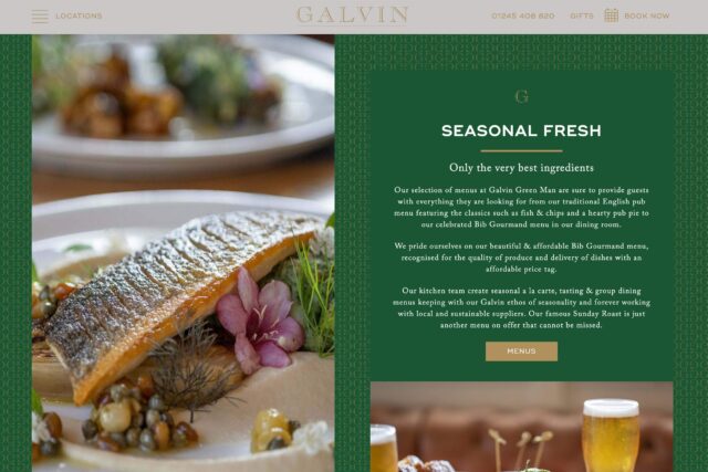 Restaurant pub seo Website design agency company in Essex Chelmsford, elegant high-end sophisticated, bespoke web development.