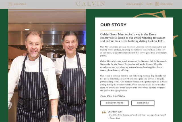 Restaurant pub seo Website design agency company in Essex Chelmsford, elegant high-end sophisticated, bespoke web development.