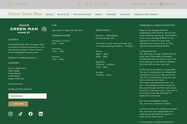 Restaurant pub seo Website design agency company in Essex Chelmsford, elegant high-end sophisticated, bespoke web development.